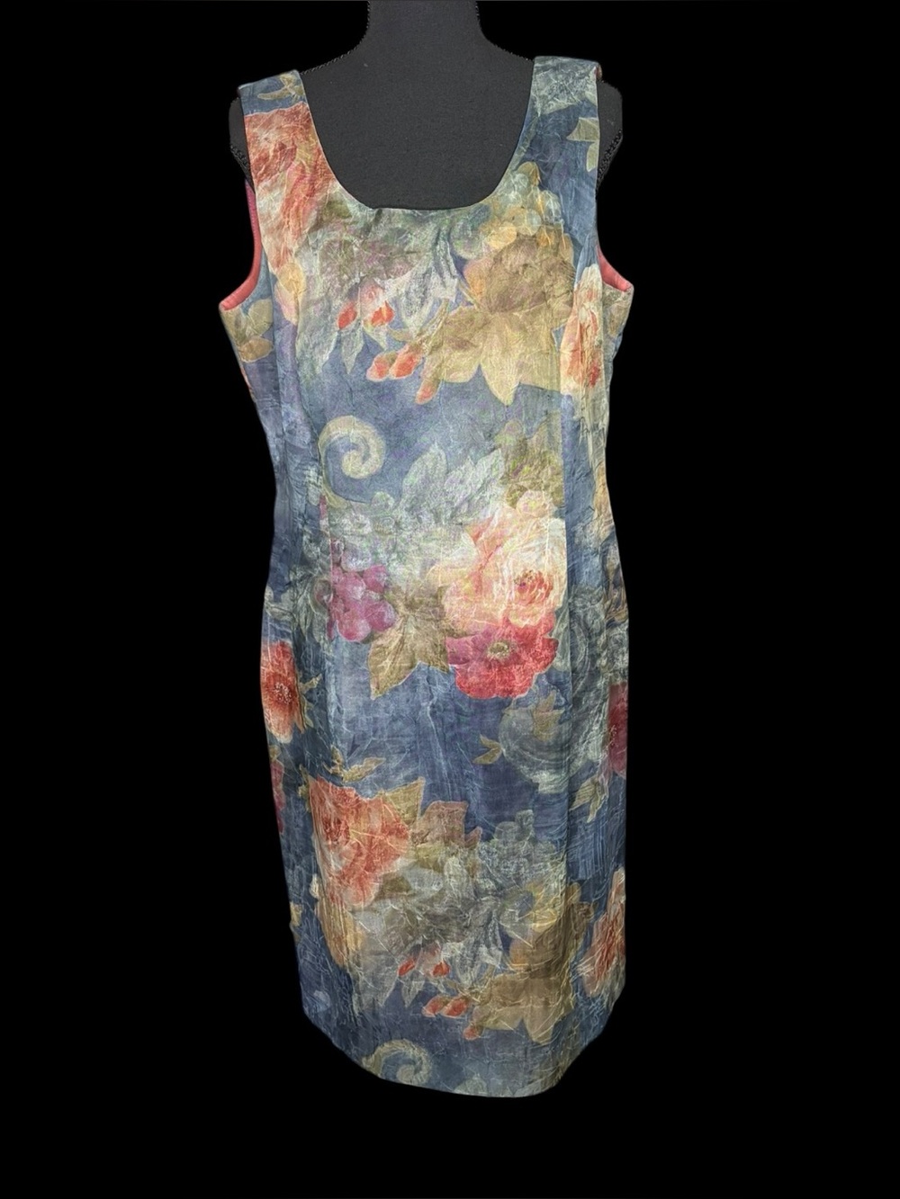 Virgo II 90s Vtg Floral Shift Sleeveless Scoop Neck Watercolor Dress Sz 12
